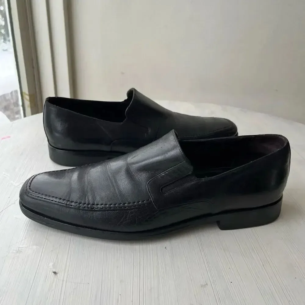 Bruno Magli Raging Black Leather Slip-On Loafers, Handmade in Italy, Size 10